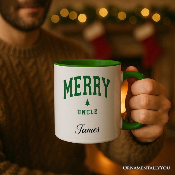 Merry Uncle Retro Christmas Personalized Mug, Matching Family Holiday Gift with Custom Name