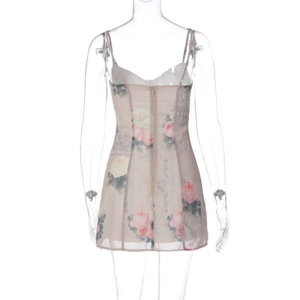 Mesh Layered Floral Strap Mini Dress