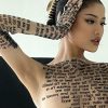 Mesh Letter Print Sleeveless Top With Gloves