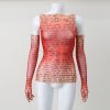 Mesh Letter Print Sleeveless Top With Gloves