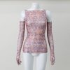 Mesh Letter Print Sleeveless Top With Gloves