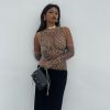 Mesh Letter Print Sleeveless Top With Gloves