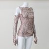 Mesh Letter Print Sleeveless Top With Gloves