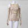Mesh Letter Print Sleeveless Top With Gloves