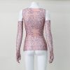 Mesh Letter Print Sleeveless Top With Gloves