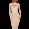 Mesh Long Sleeve Corset Midi Dresses