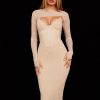 Mesh Long Sleeve Corset Midi Dresses