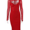 Mesh Long Sleeve Corset Midi Dresses