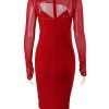 Mesh Long Sleeve Corset Midi Dresses