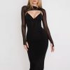 Mesh Long Sleeve Corset Midi Dresses