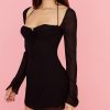 Mesh Long Sleeve Halter Strap Mini Dress