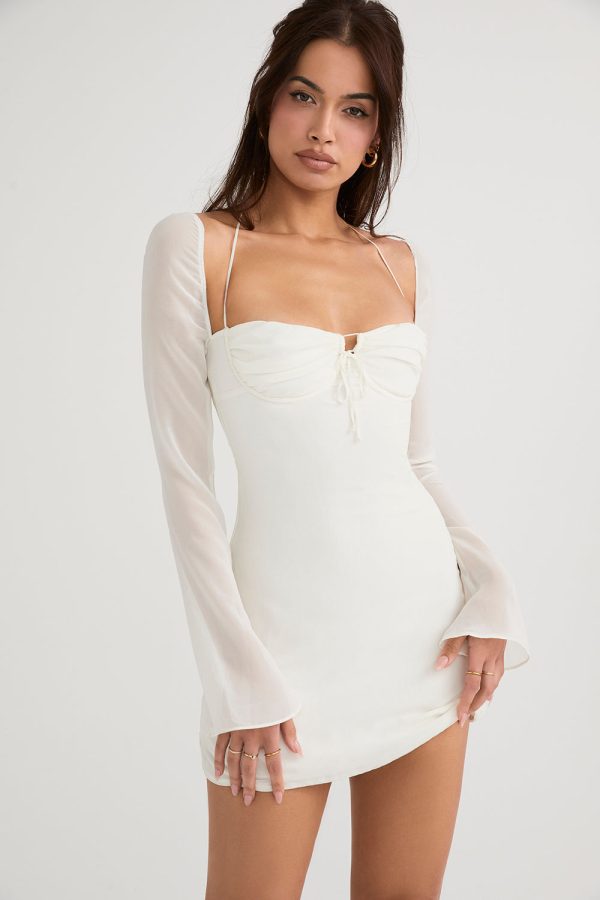 Mesh Long Sleeve Halter Strap Mini Dress