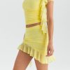 Mesh Ruffle Short Sleeve Top And Mini Skirt Set