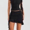 Mesh Ruffle Short Sleeve Top And Mini Skirt Set