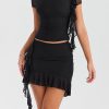 Mesh Ruffle Short Sleeve Top And Mini Skirt Set