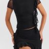 Mesh Ruffle Short Sleeve Top And Mini Skirt Set