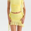 Mesh Ruffle Short Sleeve Top And Mini Skirt Set