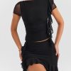 Mesh Ruffle Short Sleeve Top And Mini Skirt Set