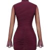 Mesh High Mock Neck Bodycon Ruched Mini Dress