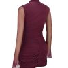 Mesh High Mock Neck Bodycon Ruched Mini Dress