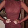 Mesh High Mock Neck Bodycon Ruched Mini Dress