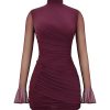 Mesh High Mock Neck Bodycon Ruched Mini Dress