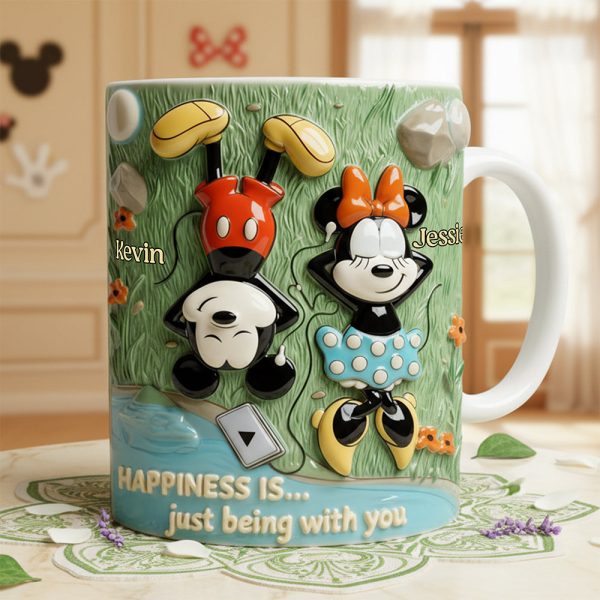 MkMo Magic Mouse Happiness Is Just Being With You - Personalized White Edge-To-Edge Mug - Gift For Couples, Movie Fans | NL122