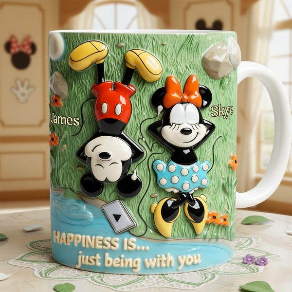MkMo Magic Mouse Happiness Is Just Being With You - Personalized White Edge-To-Edge Mug - Gift For Couples, Movie Fans | NL122