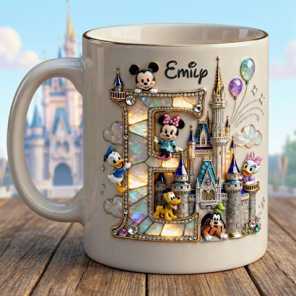 MkMo Magic Mouse Sparkling With Alphabet Initial - Personalized White Edge-to-Edge Mug - Gift For Fan Movies HH01