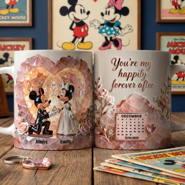 MkMo Magic Mouse You're My Happily Forever After - Personalized White Edge-to-Edge Mug - Gift For Couple, Anniversary HH01
