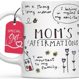Mom Affirmation Coffee Mug Positive Energy Inspirational Quote Ceramic Mug, Gift for Mom from Daughter Son Kids Husband, Birthday Mothers Day Christmas Gift