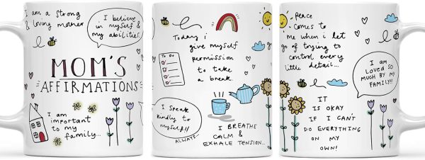Mom Affirmation Coffee Mug Positive Energy Inspirational Quote Ceramic Mug, Gift for Mom from Daughter Son Kids Husband, Birthday Mothers Day Christmas Gift