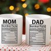 Mom And Dad Nutritional Facts Coffee Mug Set Funny Gift for Parents Anniversary Birthday Christmas Gift