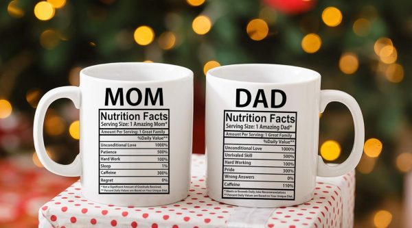 Mom And Dad Nutritional Facts Coffee Mug Set Funny Gift for Parents Anniversary Birthday Christmas Gift