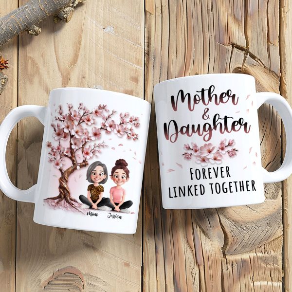 Mom And Daughters Under 3D Effect Blossom Tree Personalized Mug, Heartfelt Gift For Mom, Daughter