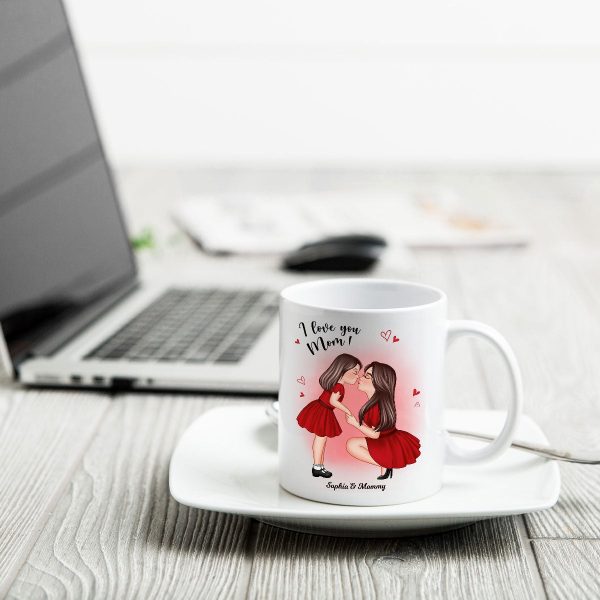 Mom And Kid Holding Hands Kissing Personalized Mug, Gift For Mom
