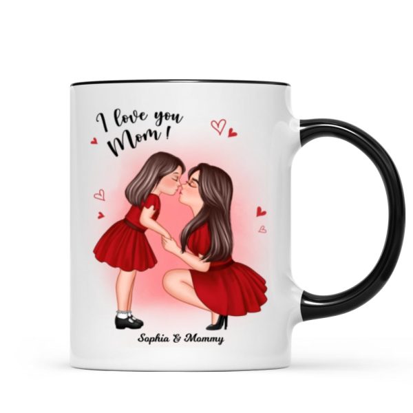 Mom And Kid Holding Hands Kissing Personalized Mug, Gift For Mom