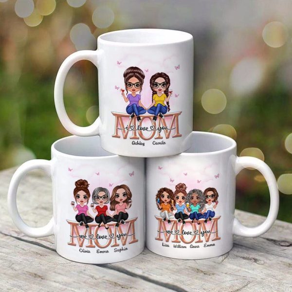 Mom Daughter Doll Sitting On Text Personalized Mug