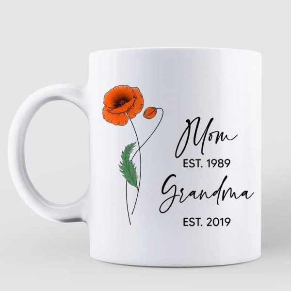 Mom Grandma Est. Watercolor Flower Personalized Mug