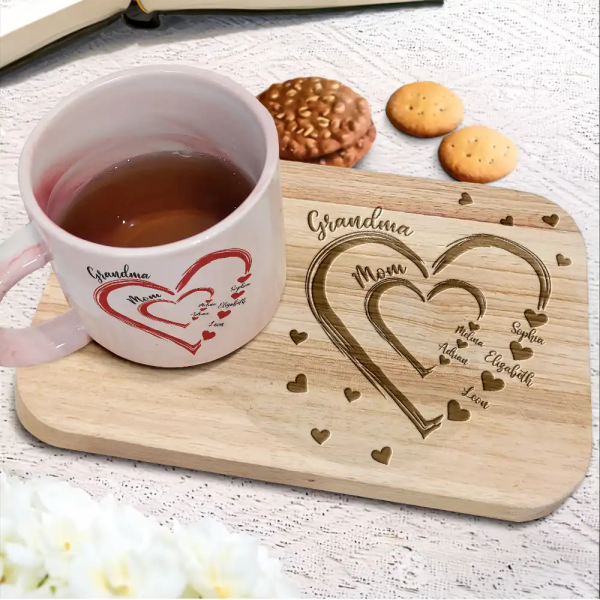 Mom Grandma Sweethearts - Personalized Combo Marble Mug & Serving Board