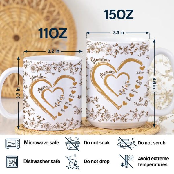 Mom Grandma Sweethearts Toile - Personalized White Edge-to-Edge Mug