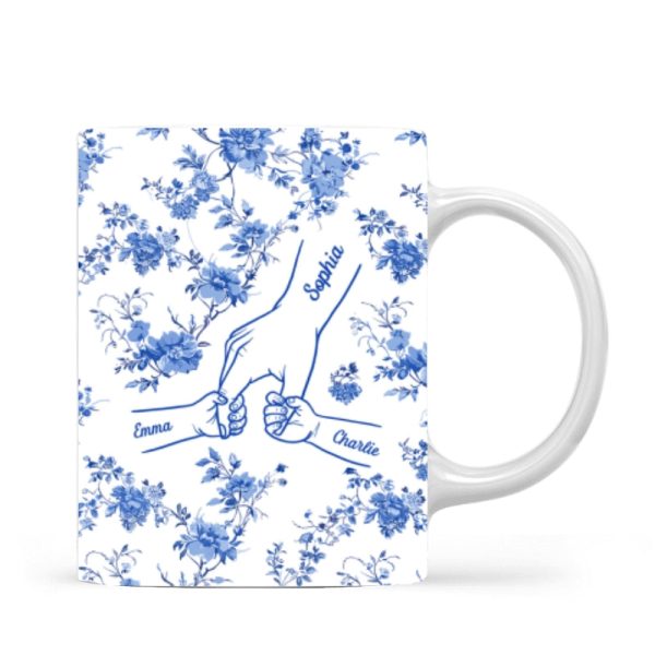 Mom & Kids Hands Holding Outline Chinoiseries Pattern Personalized Mug