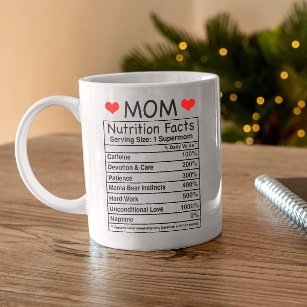 Mom Nutritional Facts Coffee Mug Funny Gift for Mom from Daughter Son Kids Husband, Birthday Mothers Day Gift