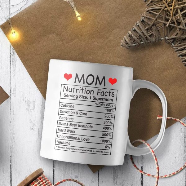 Mom Nutritional Facts Coffee Mug Funny Gift for Mom from Daughter Son Kids Husband, Birthday Mothers Day Gift