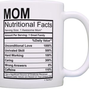 Mom Nutritional Facts Coffee Mug Funny Gift for Mom from Daughter Son Kids Husband, Mothers Day Birthday Gift