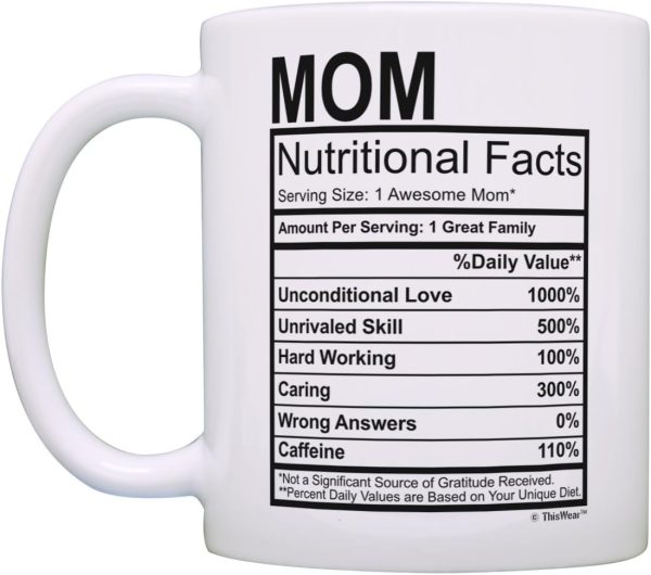 Mom Nutritional Facts Coffee Mug Funny Gift for Mom from Daughter Son Kids Husband, Mothers Day Birthday Gift