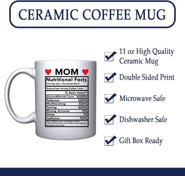 Mom Nutritional Facts Coffee Mug Funny Gift for Mom Grandma Stepmom from Daughter Son Kids Birthday Gift