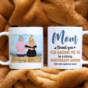 Mom, Thank You For Raising Me, Gift For Mom, Personalized Mug, Mom And Daughter Sitting Mug, Mother's Day Gift