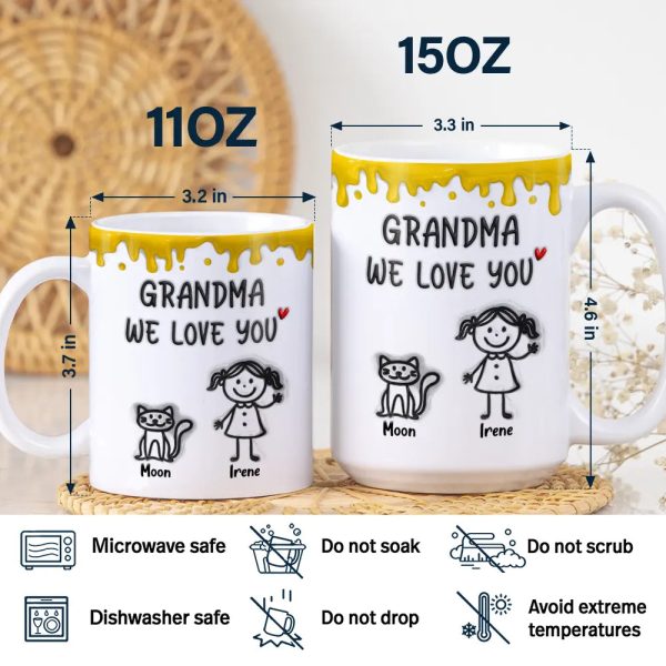 Mom We Love You 3D Inflated Effect Stick Figure - Personalized White Edge-to-Edge Mug