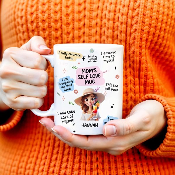 Mom's Self Love Mug With Inspiring Quotes And Floral Design - Personalized Custom Coffee Mug - MOM033_MG